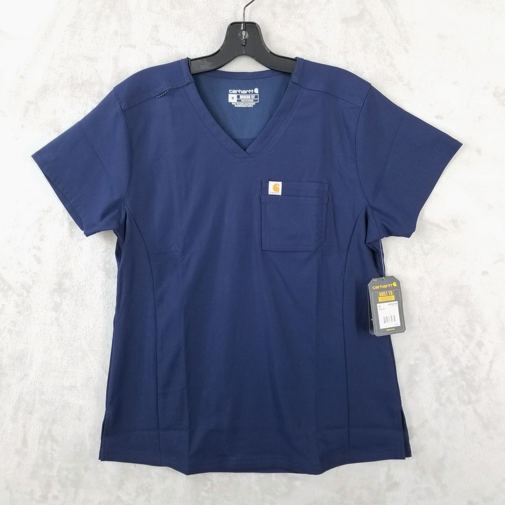 Carhartt Scrub Top Women's M Rugged Flex Peak Tuck-in Navy V Neck Pockets NWT